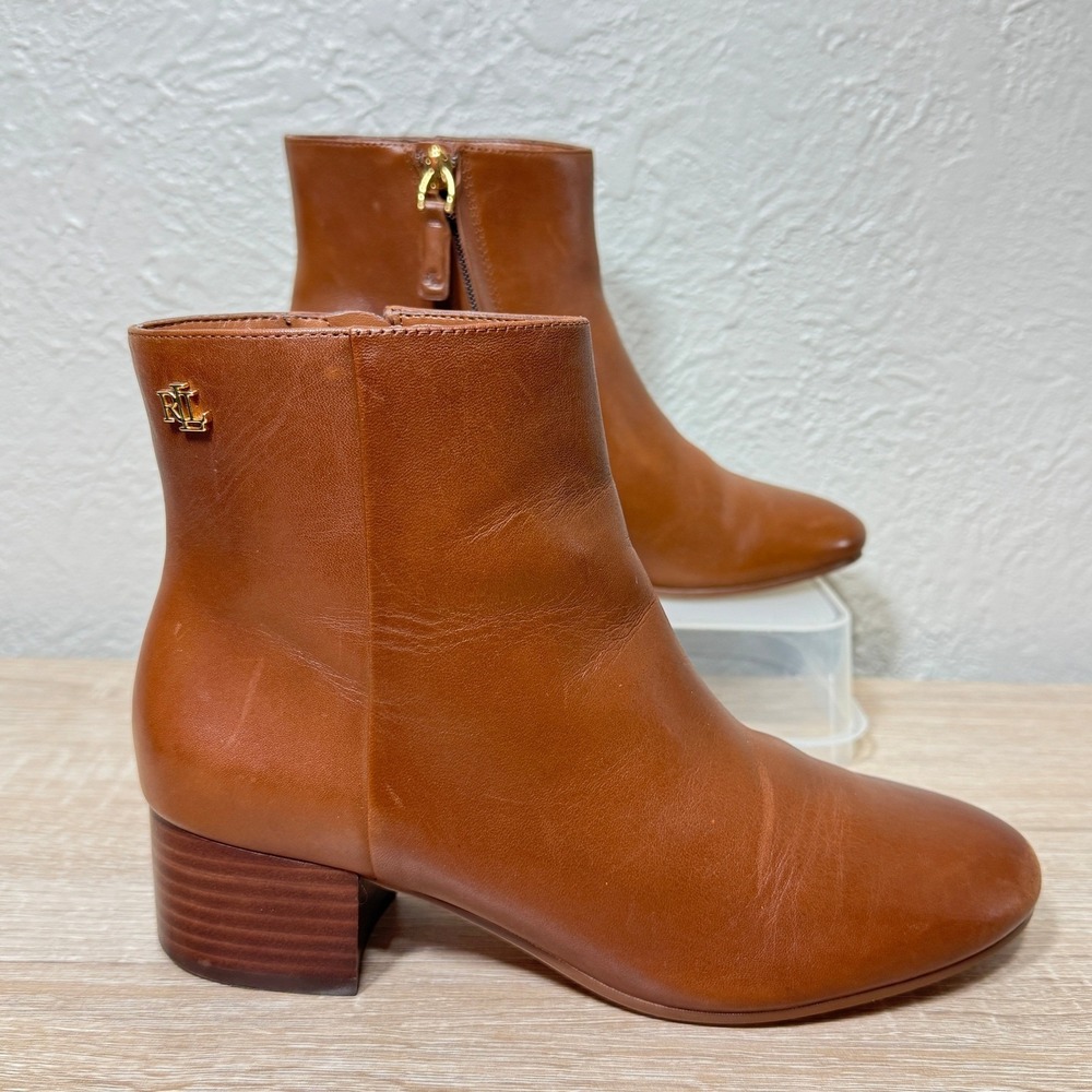 Lauren Ralph Lauren Welford II Ankle Boots 6 Tan Cognac Leather Luxury Old Money